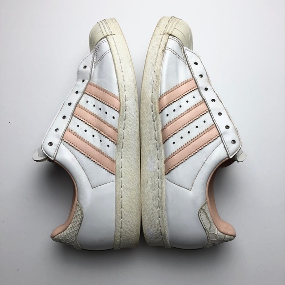ADIDAS Superstar Leather Snakeskin Print Shell Toe Sneakers White Pink Size 7.5 - Picture 4 of 8